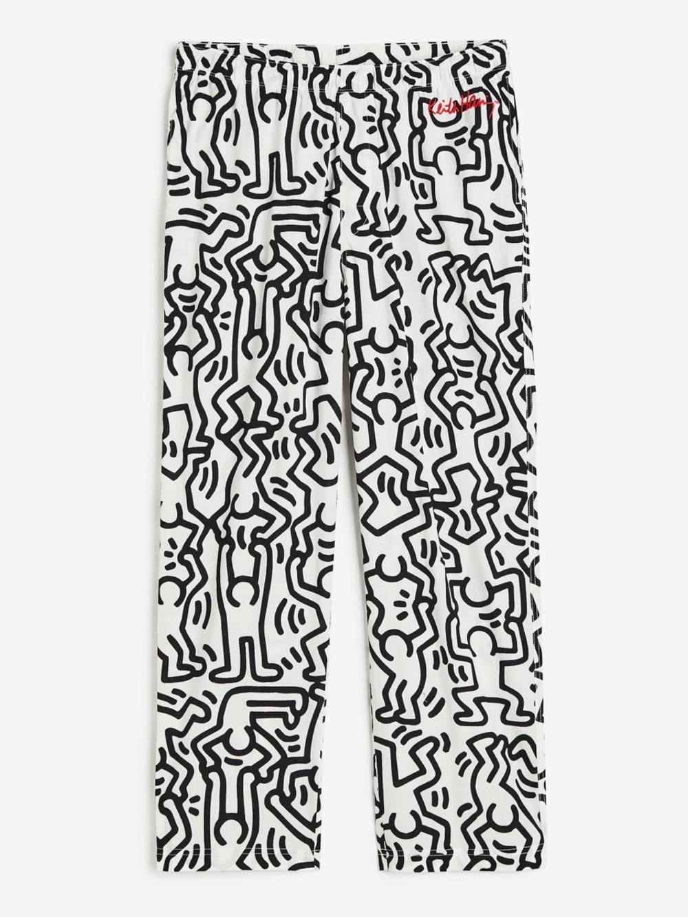 H&M Keith Haring x H&M Printed Trousers Printed Cotton Pants White & Black Large